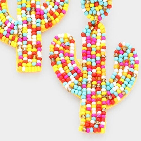 Cactus Seed Bead Dangle Earrings - Picture 2 of 5